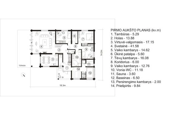 Rąstinio namo projektas „Rūta“