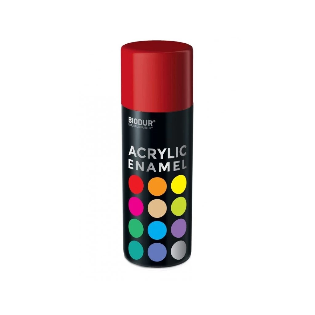 Aerozolinė emalė BIODUR Acrylic, 400ml ugnies raudona sp.