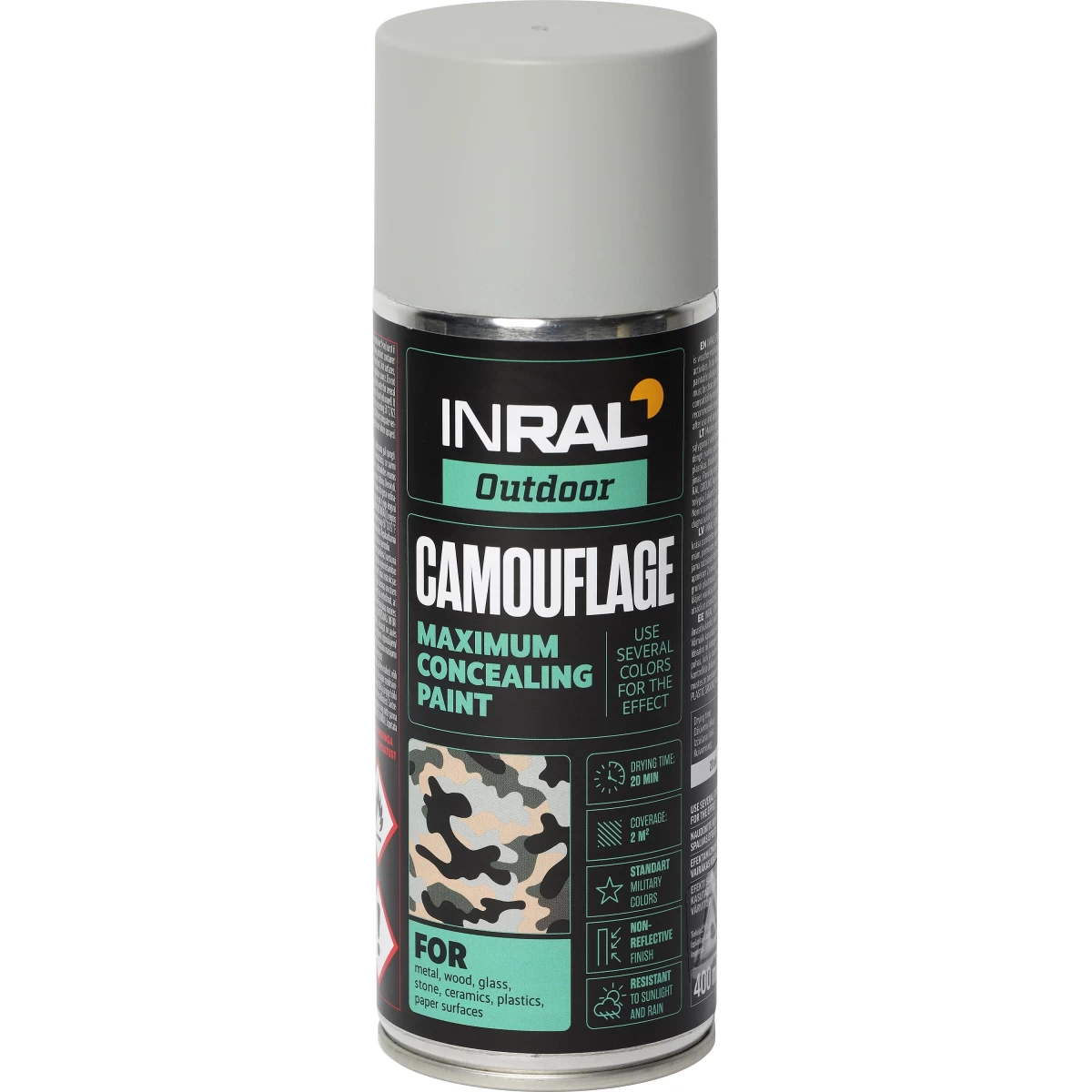 Aerozoliniai dažai INRAL Camouflage, 400ml agato pilka sp. matiniai