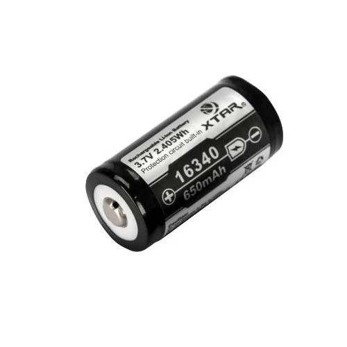 Akumuliatorius 16340 (RCR123) 3.7V 650mAh Li-Ion su integruotu krovimo valdikliu PCM