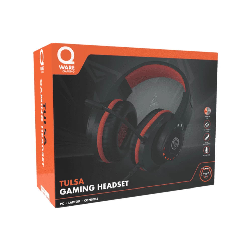 Ausinės Qware Tulsa Gaming Headset, juoda/raudona (Ekspozicinė prekė)