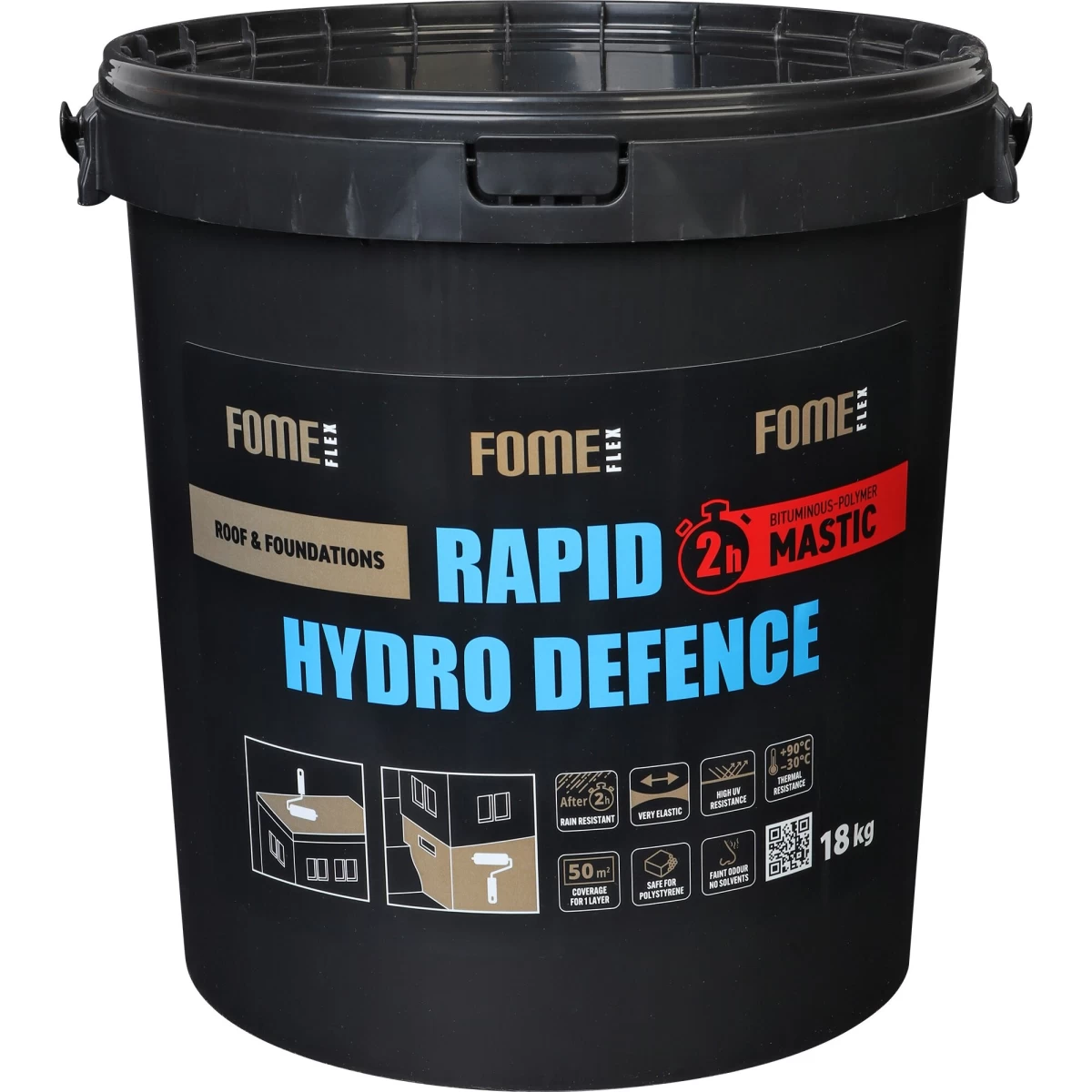 Bituminė hidroizoliacinė mastika FOME FLEX Rapid Hydro Defence Mastic, 18kg