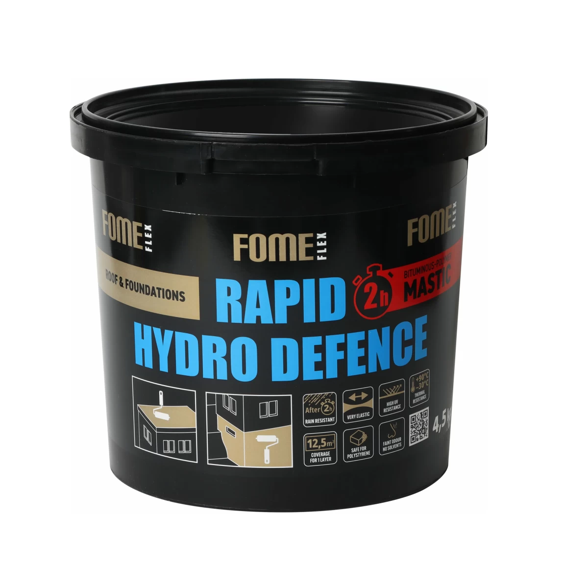 Bituminė hidroizoliacinė mastika FOME FLEX Rapid Hydro Defence Mastic, 4,5kg