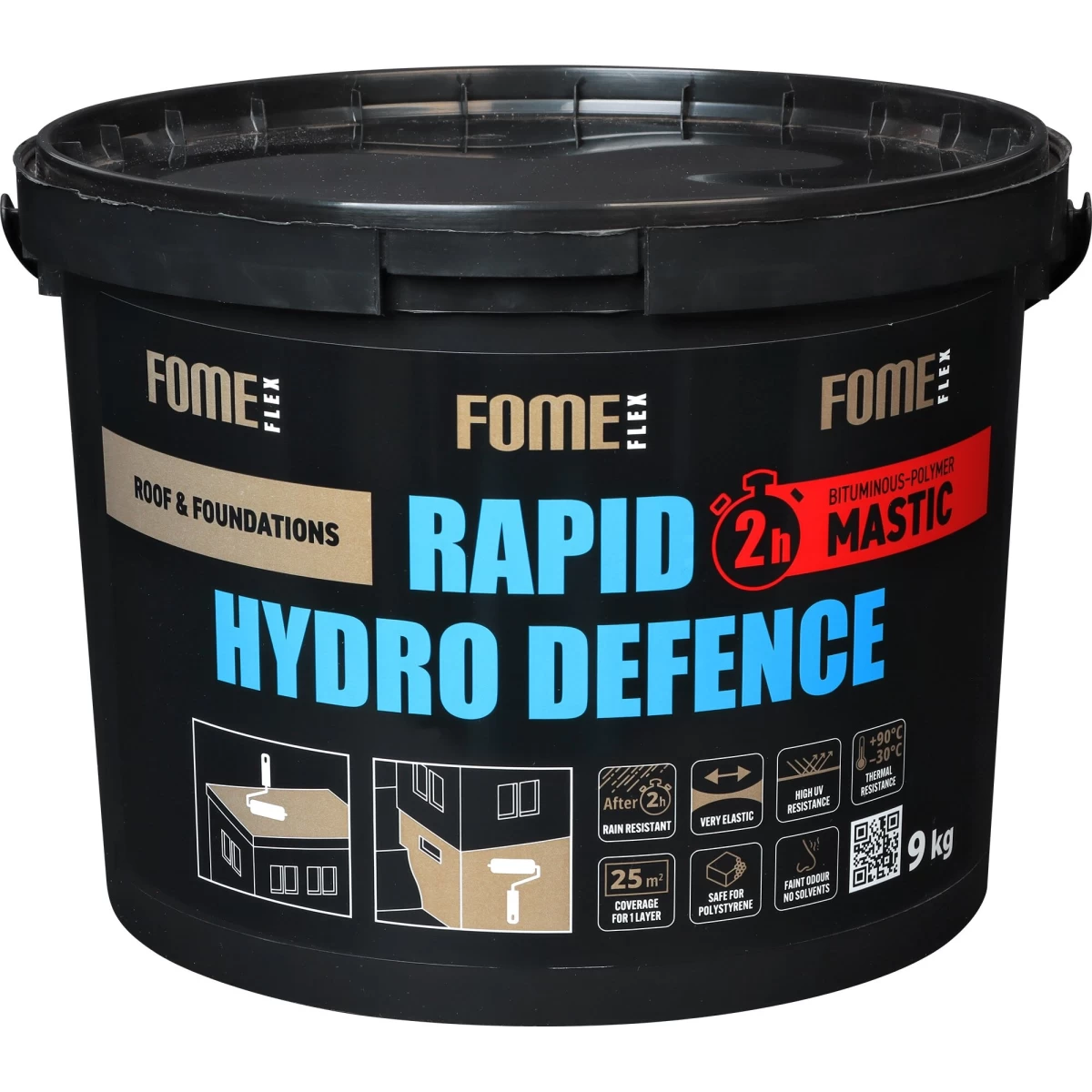 Bituminė hidroizoliacinė mastika FOME FLEX Rapid Hydro Defence Mastic, 9kg