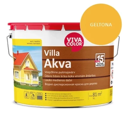 Dažai medienai VIVACOLOR Villa Akva 502X, 9l geltona sp.