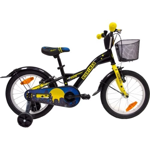 Dviratis 4KIDS Nightman 16, dydis 10 (25.5 cm), juodas/mėlynas