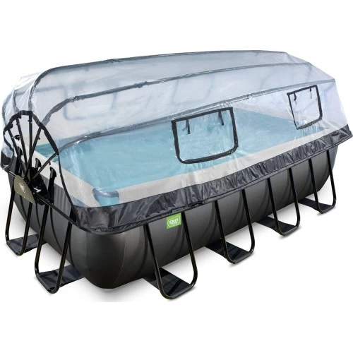 EXIT Black Leather pool 400x200x100cm with sand filter pump and dome and heat pump - black