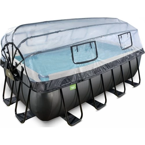 EXIT Black Leather pool 400x200x122cm with sand filter pump and dome - black