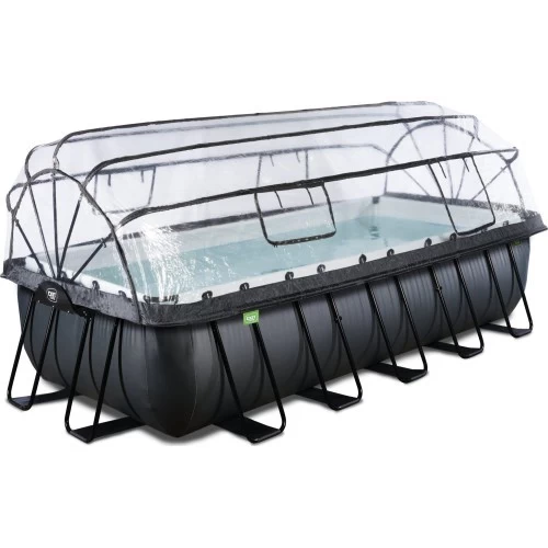 EXIT Black Leather pool 540x250x122cm with sand filter pump and dome and heat pump - black