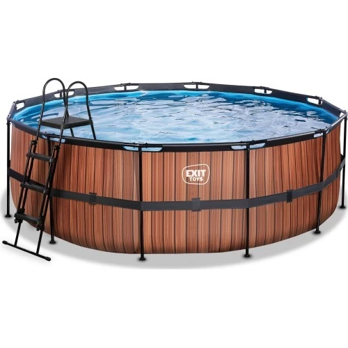 EXIT Wood pool ø427x122cm with sand filter pump - brown