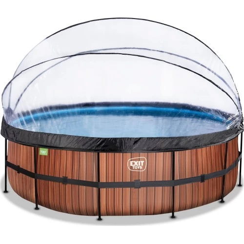 EXIT Wood pool ø488x122cm with sand filter pump and dome - brown