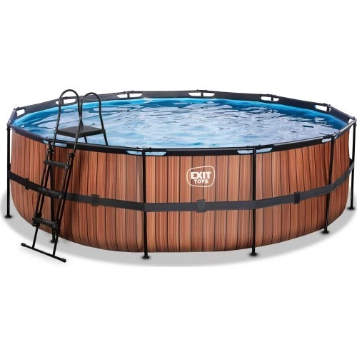 EXIT Wood pool ø488x122cm with sand filter pump - brown