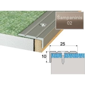 Grindų sujungimo profilis laiptams EFFECTOR A31, 90 x 2,5 x 1 cm, šampaninė sp.