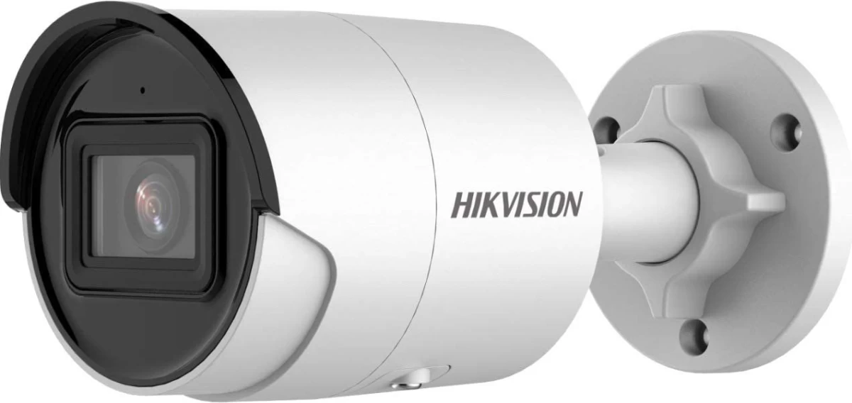 IP kamera BULLET, AcuSense, 4MP, F2.8mm(103°), PoE, IR iki 40m, integruotas mikrofonas, micro SD iki 256GB, IP67, balta, Hikvision