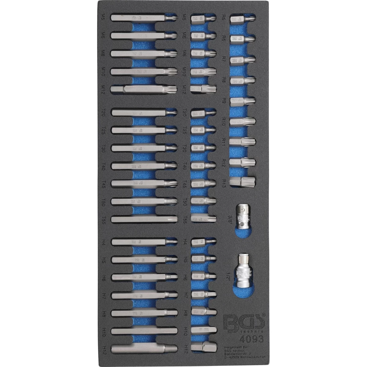 Įrankių dėklas BGS Technic 4093 | 1/3 | antgalių rinkinys | 3/8 | 49VNT.