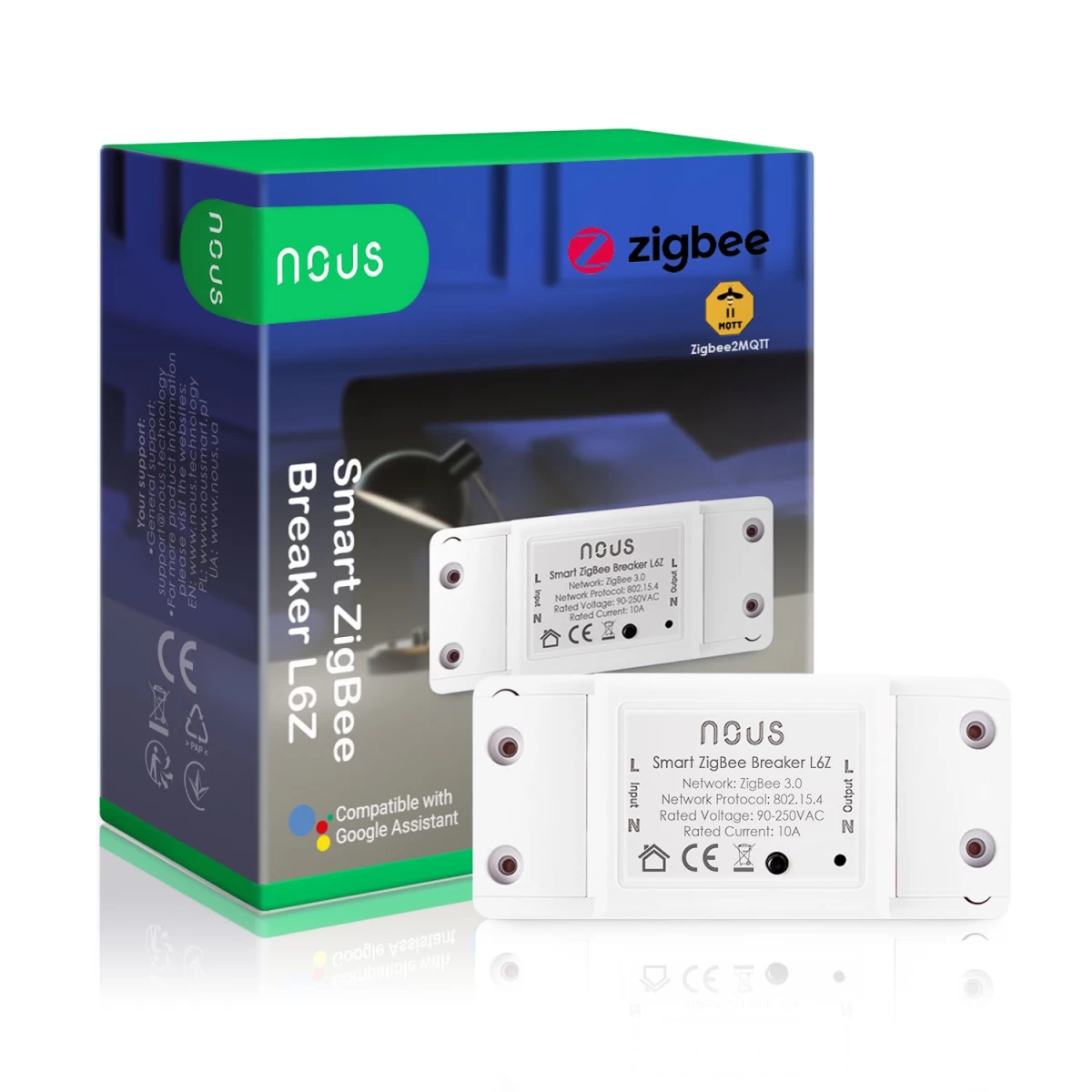 Išmanusis ZigBee jungiklis L6Z, 1 kanalo, 230V 2200W, TUYA / Smart Life, NOUS