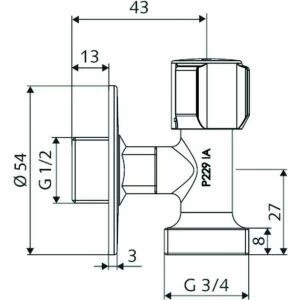 Kampinis ventilis Schell Comfort 1/2 x 3/4 skalbimo mašinai, indaplovei, 033000699