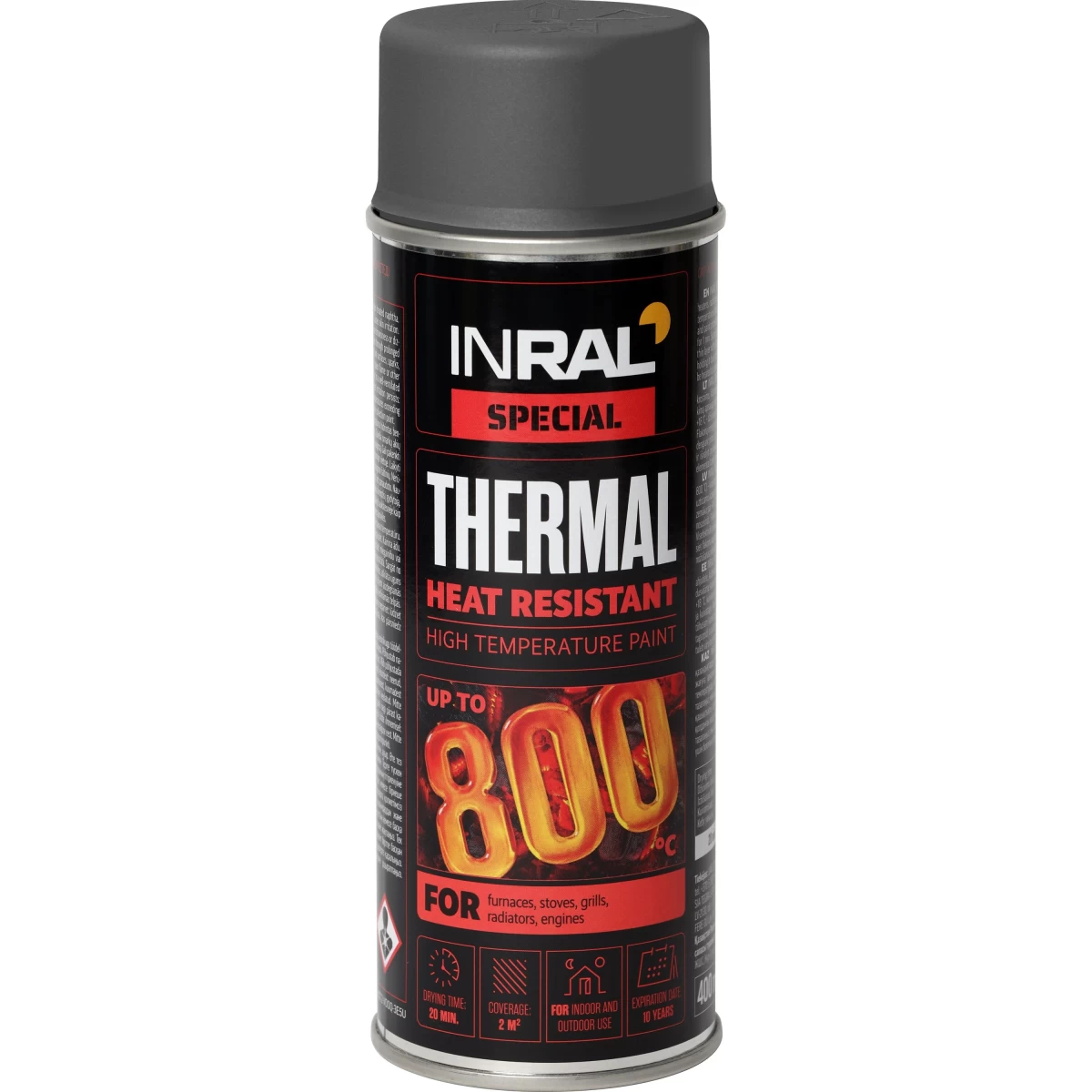 Karščiui atsparūs aerozoliniai dažai, INRAL THERMAL, Pilka (RAL 7016) 400ml