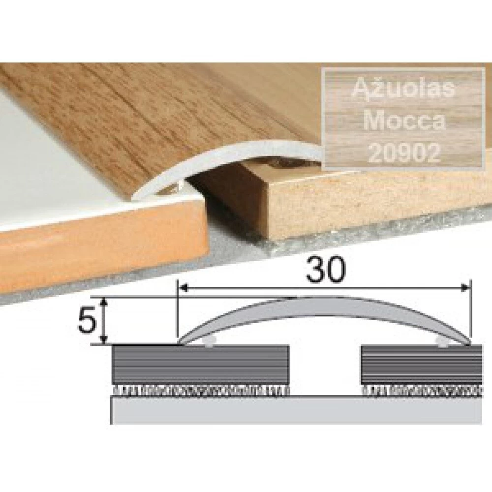 Klijuojamas grindų sujungimo profilis EFFECTOR A02, 93 x 3 x 0,5 cm, mocca ąžuolo sp.