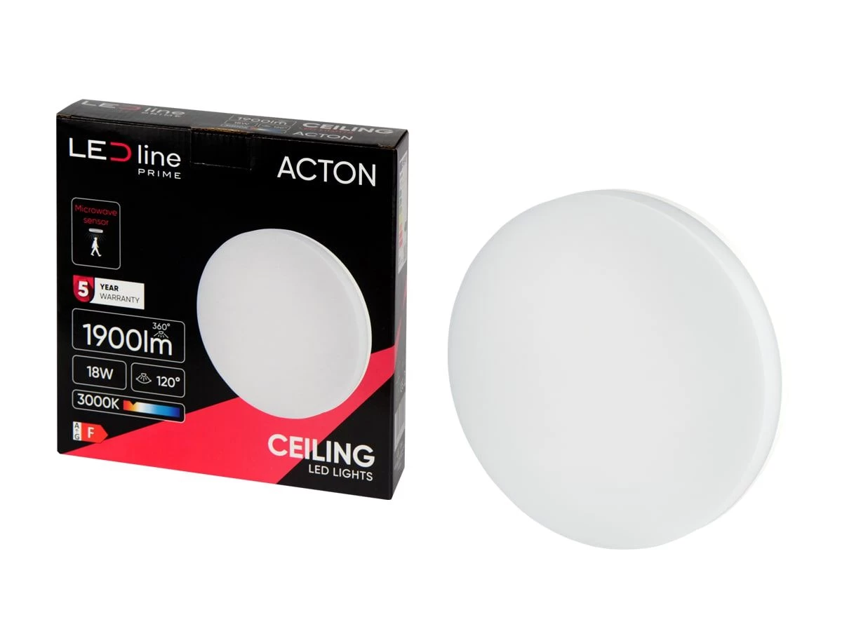 LED šviestuvas, paviršinis, ACTON 18W 1900lm 3000K IP54 apvalus su judesio jutikliu