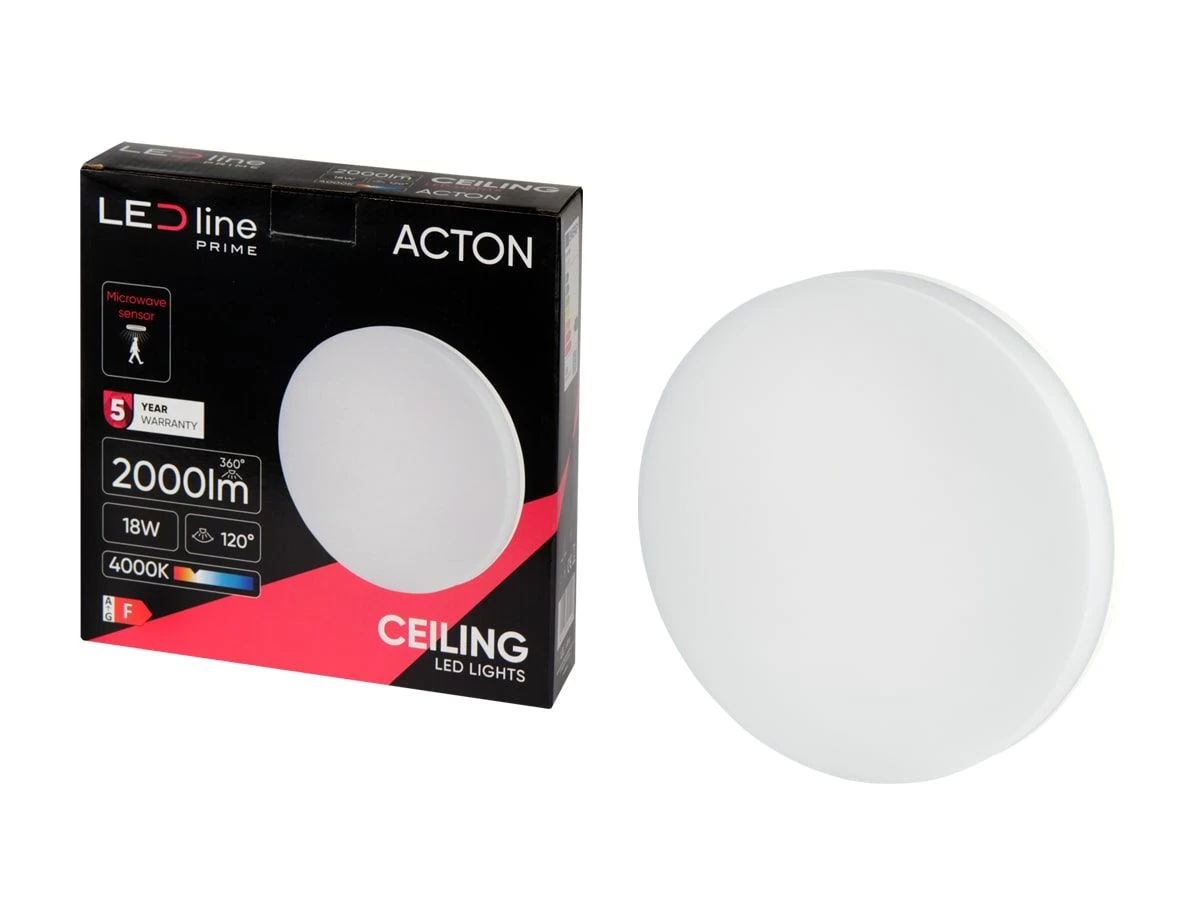 LED šviestuvas, paviršinis, ACTON 18W 2000lm 4000K IP54 apvalus su judesio jutikliu