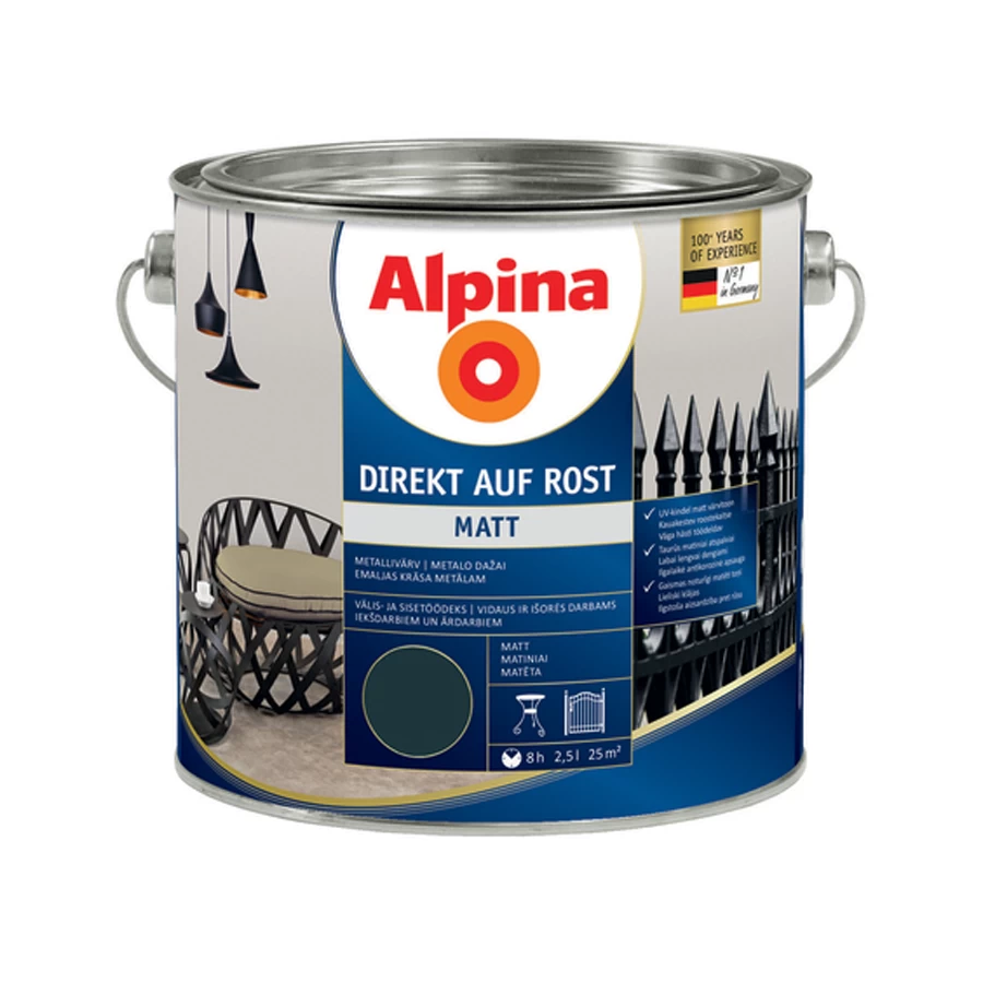 Metalo dažai ALPINA Direkt Auf Rost 3in1, 2,5l pilka sp.