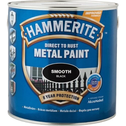 Metalo dažai HAMMERITE Smooth Finish, 250ml juoda sp.