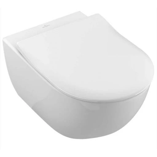 Pakabinamas WC Villeroy &amp; Boch Subway 2.0  Direct Flush WC su SlimSeat dangčiu, White Alpin