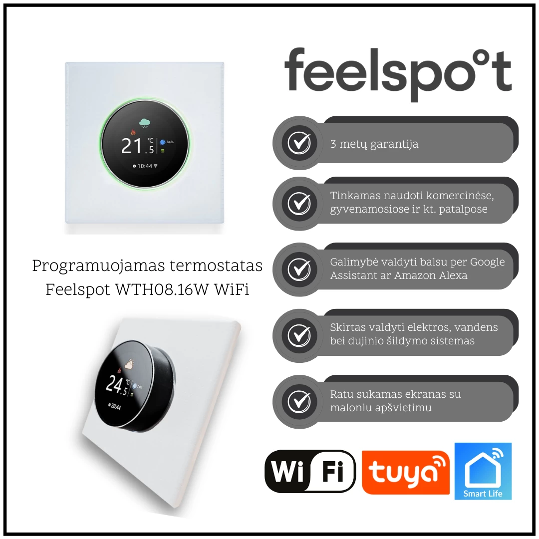 Programuojamas termostatas Feelspot WTH08.16B WiFi, baltas