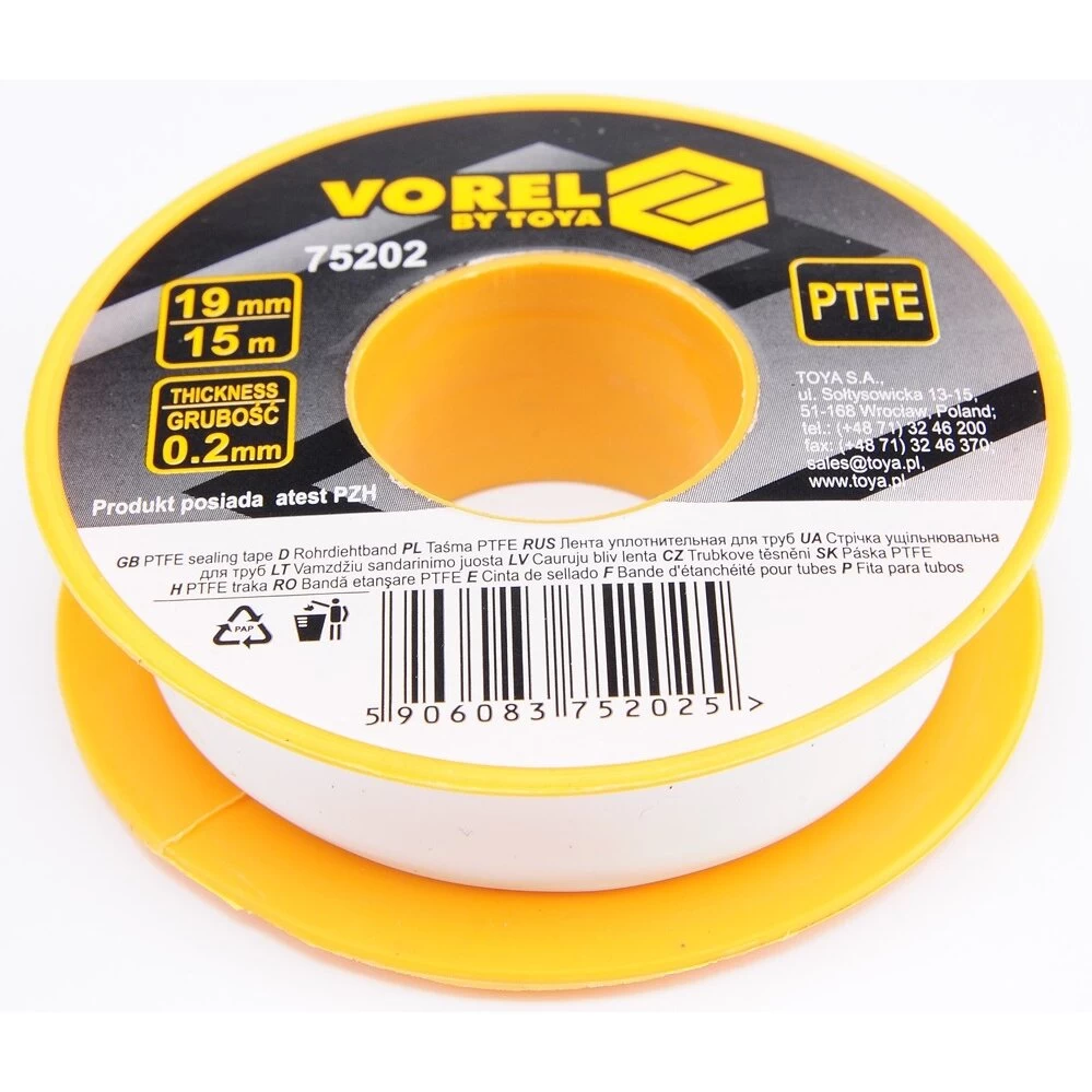 Sandarinimo juosta VOREL 75202 | PTFE | 15Mx19MMx0.2MM