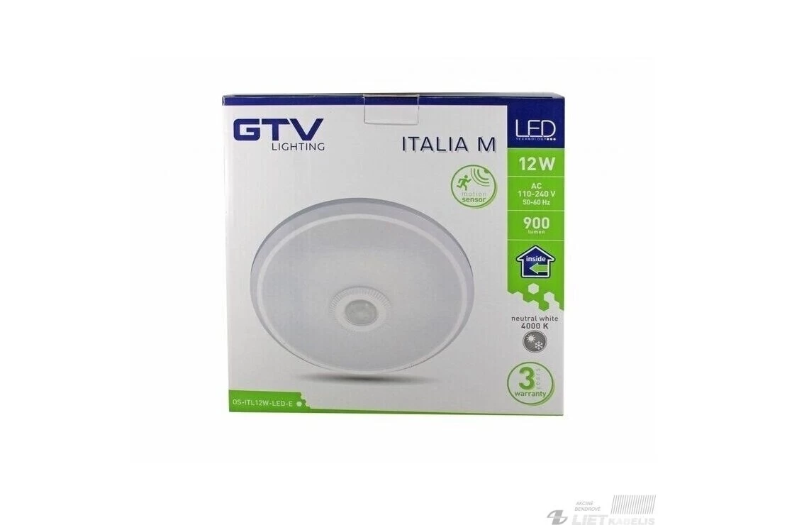 Šviestuvas LED ITALIA+PIR 12W 900Lm 4K GTV