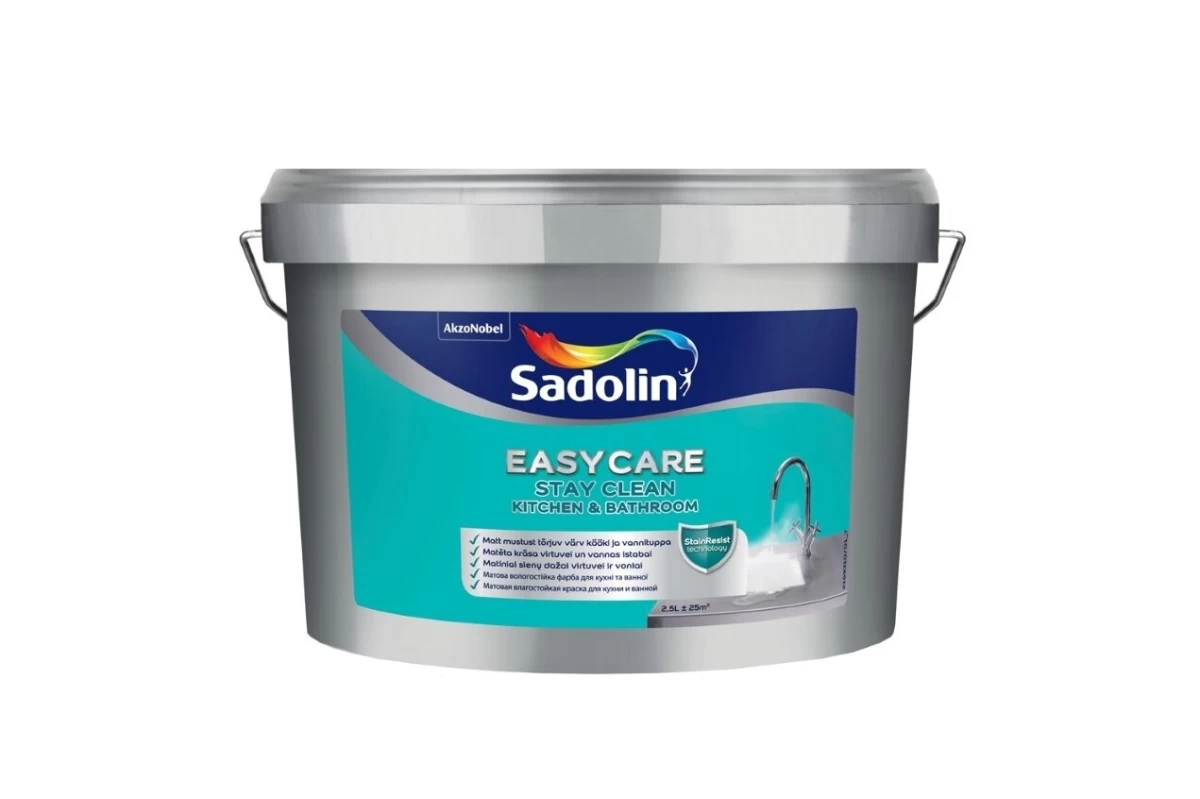 Vandeniniai sienų dažai Sadolin EasyCare Kitchen&amp;Bathroom, 2,5 L, BW bazė