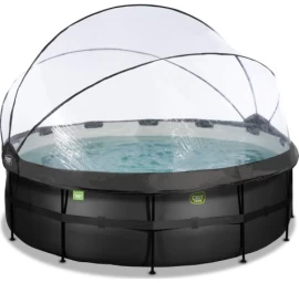 EXIT Black Leather pool ø427x122cm with sand filter pump and dome and heat pump - black