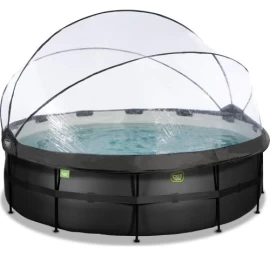 EXIT Black Leather pool ø450x122cm with sand filter pump and dome and heat pump - black