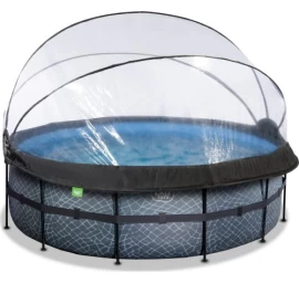 EXIT Stone pool ø427x122cm with sand filter pump and dome and heat pump - grey