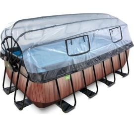 EXIT Wood pool 400x200x122cm with sand filter pump and dome and heat pump - brown