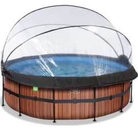 EXIT Wood pool ø427x122cm with sand filter pump and dome and heat pump - brown