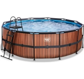 EXIT Wood pool ø427x122cm with sand filter pump - brown