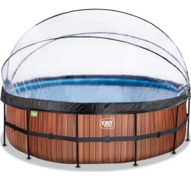 EXIT Wood pool ø488x122cm with sand filter pump and dome and heat pump - brown