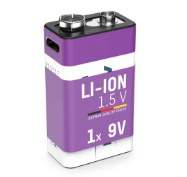 Įkraunamos baterijos 1604 9V 400mAh (Li-Ion 3.7Wh) su USB-C lizdu, max iškrovimo srovė 0.4A ANSMANN