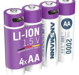 Įkraunamos baterijos AA 1.5V 2000mAh (Li-Ion 3.26Wh) su USB-C lizdu, max iškrovimo srovė 2A, 4vnt įpakavime ANSMANN