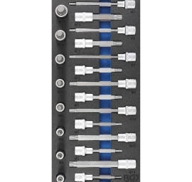 Įrankių dėklas BGS Technic 4118 | 1/3 | prailgintų įpresuotų antgalių rinkinys | 1/2 | 22VNT.