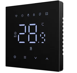 Išmanus, sieninis termostatas grindų termo pavaroms 3A, 230V, Wi-Fi, juodas, TUYA / Smart Life
