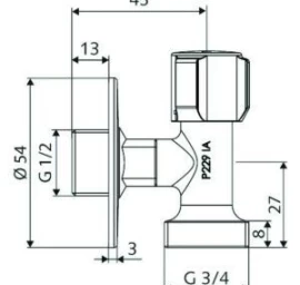 Kampinis ventilis Schell Comfort 1/2 x 3/4 skalbimo mašinai, indaplovei, 033000699