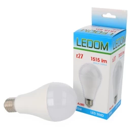 Lemputė LED E27 230V 15W A65 1515lm šiltai balta, LEDOM