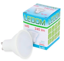 Lemputė LED GU10 230V 3W 240lm neutraliai balta, LEDOM