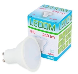 Lemputė LED GU10 230V 3W 240lm šiltai balta, LEDOM