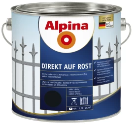 Metalo dažai ALPINA Direkt Auf Rost, 2,5l juoda sp.