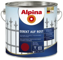 Metalo dažai ALPINA Direkt Auf Rost, 2,5l vyno raudona sp.