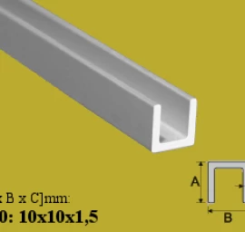 Profilis U aliuminis 100cm, 10x10x1,5mm